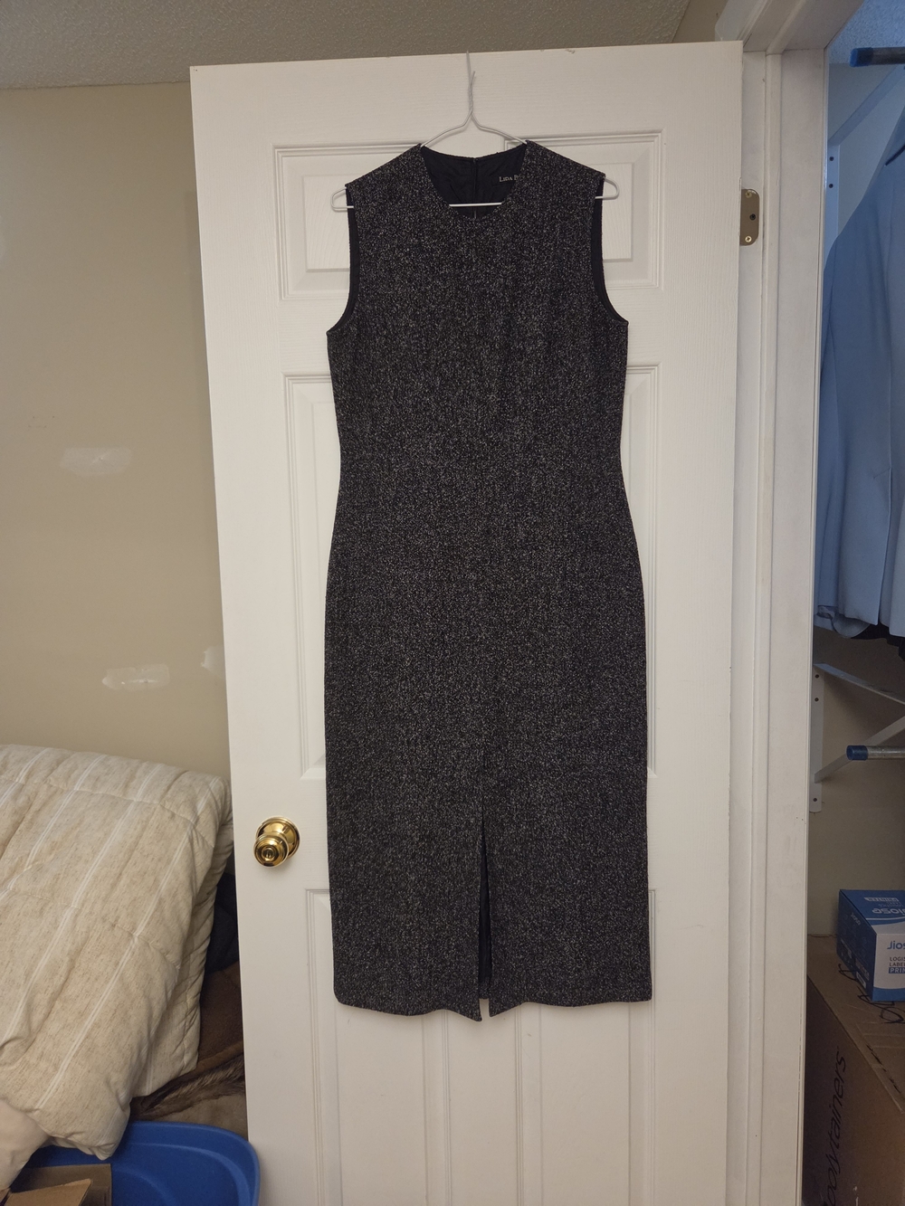 Sleeveless Tweed Sheath Dress - Silver Black